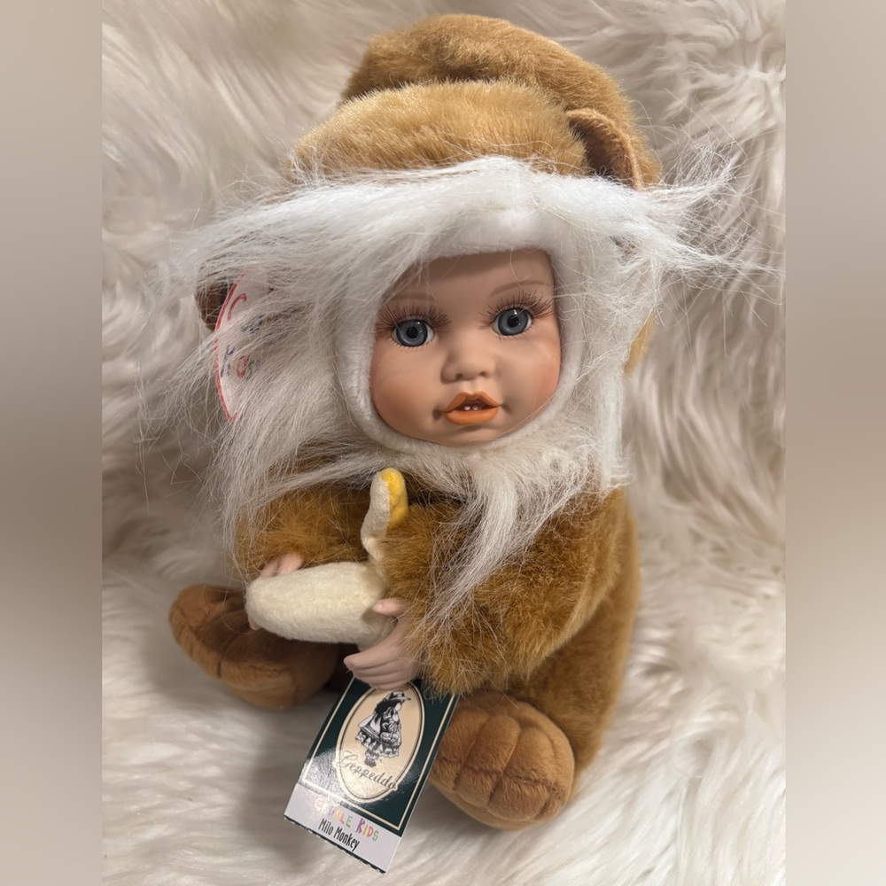 Vintage Geppeddo Cuddle Kids Milo Monkey Plush Porcelain Face Doll 2001 NIB